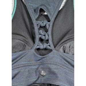 PrAna Women's L Sports Bra‎ Yoga Black Braided  Design Racerback Hiking Workout